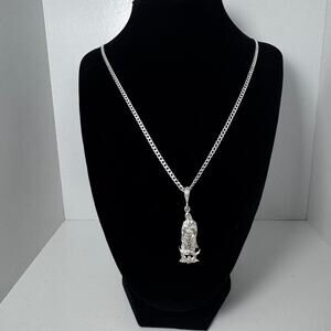 925 Sterling Silver Virgin Mary Pendant Necklace 24 Inch Curb Link Chain 9.3g